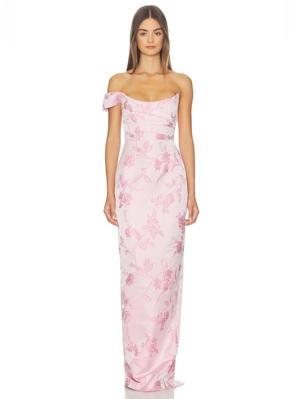 NEVER WORN - Off-Shoulder Pink Floral Gown